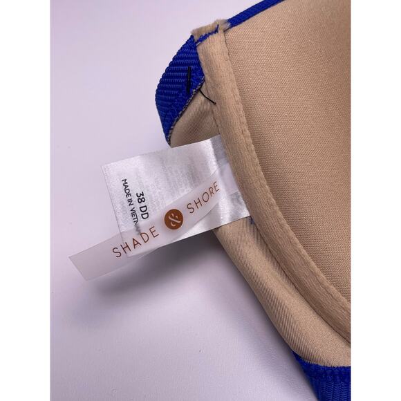 Shade & Shore Blue Ribbed Bikini Top 38DD Strapless Halter Swim - Picture 6 of 7